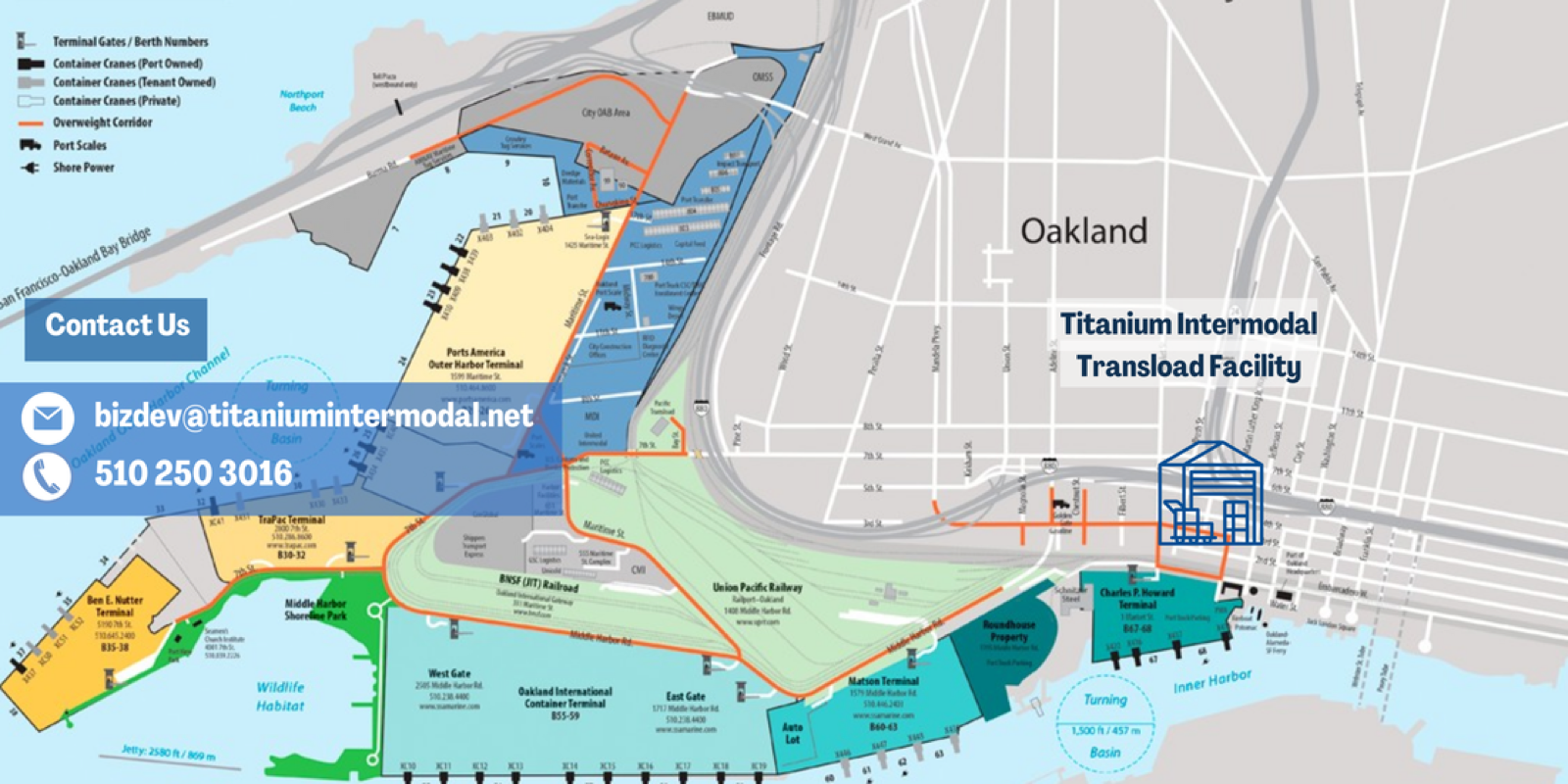 Map: Titanium Intermodal transload facility one mile from the Port of Oakland terminals
